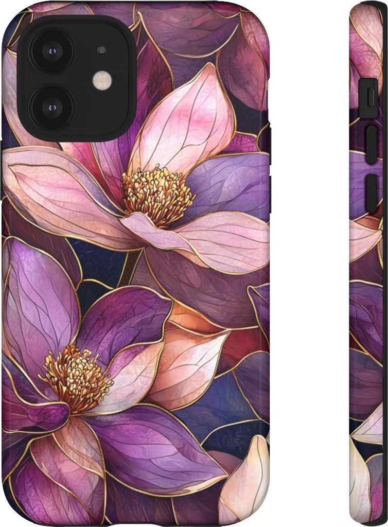 Lila Magnolien im Glasfenster-Stil – Hülle Kompatibel mit iPhone 12