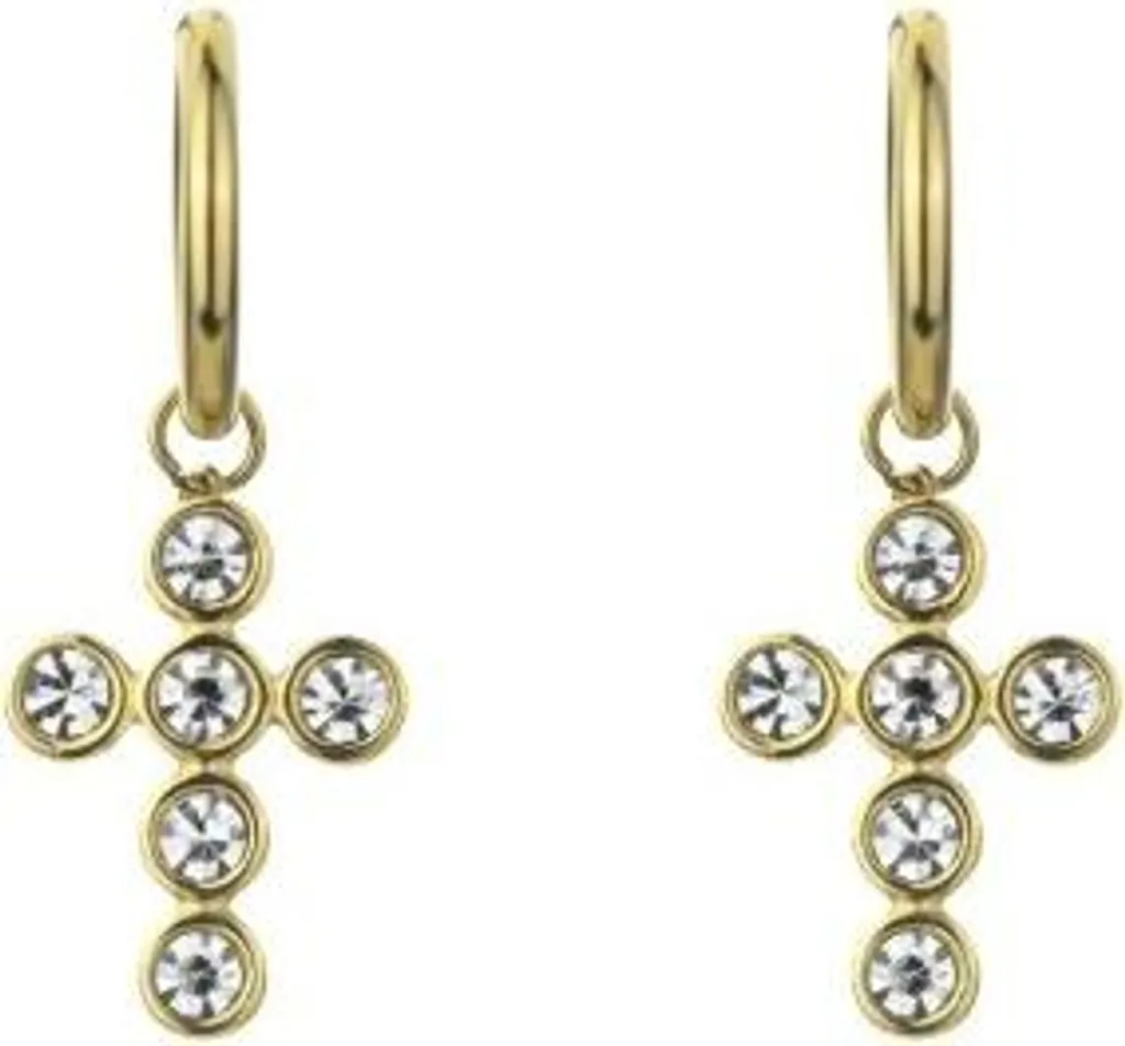 Boucles d'oreilles croix dorées serties de zircons brillants éclats