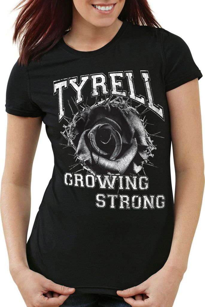 style3 Tyrell - Growing strong College Damen T-Shirt, Farbe:Schwarz, Größe:S