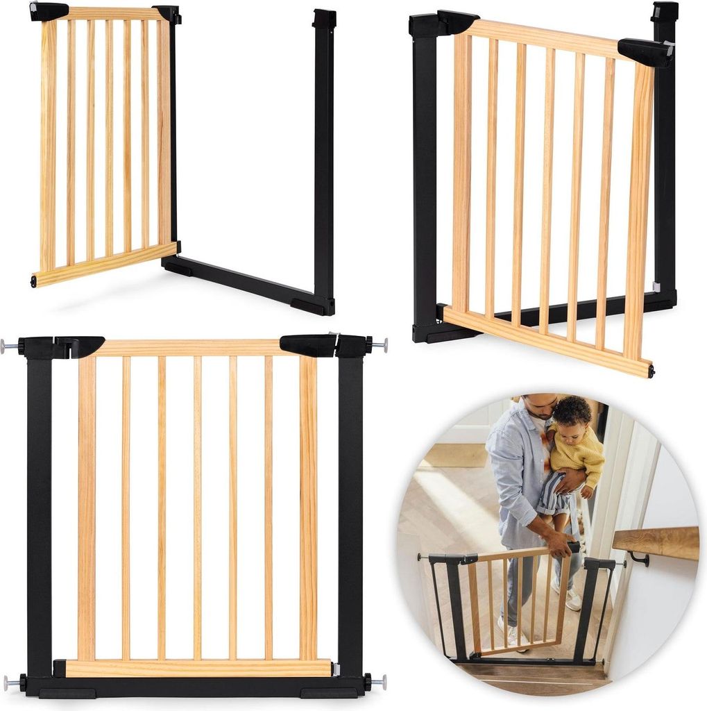 Schutzgitterbarriere, 74-80 cm, für Treppen und Türen, Metall und Holz, ECOTOYS