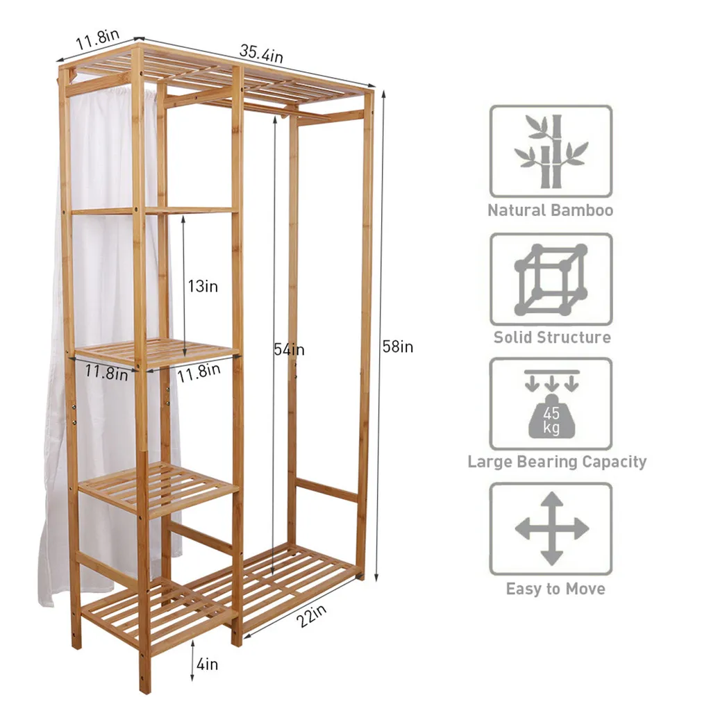 Porte-manteau or en bambou véritable avec triple espace de rangement - 5