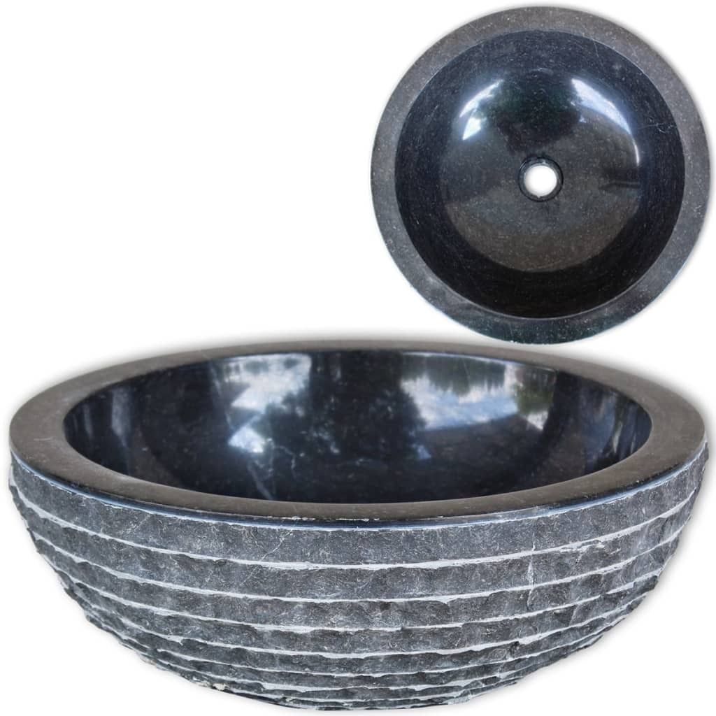 The Living Store Waschbecken Marmor 40 cm Schwarz