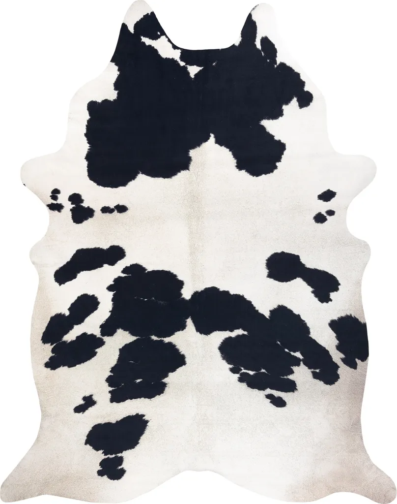 Tapis Peau de Vache Synthétique Motif Cuir Noir et Blanc 100x150
