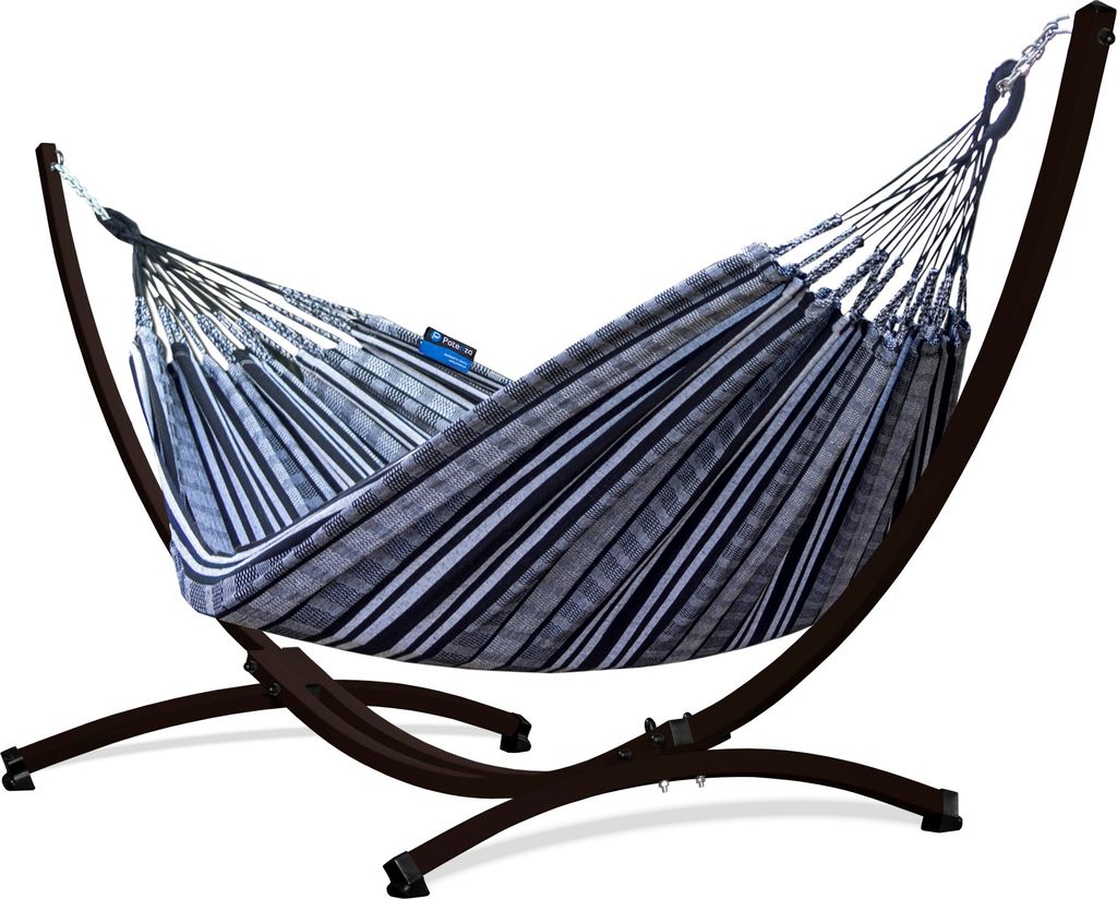 Potenza Outdoor Pereira Hängematte mit Gestell für 2 Personen I 100% Baumwolle Doppelhängematte 220x140 cm, 160kg I Braun Hängemattengestell 22...