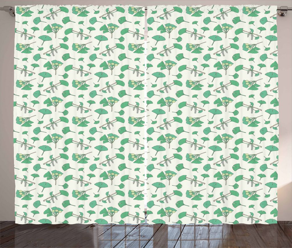 ABAKUHAUS Gingko Rustikaler Vorhang, Beerenblätter botanisch, Wohnzimmer Universalband Gardinen mit Schlaufen und Haken, 280 x 225 cm, Meeresgrün...