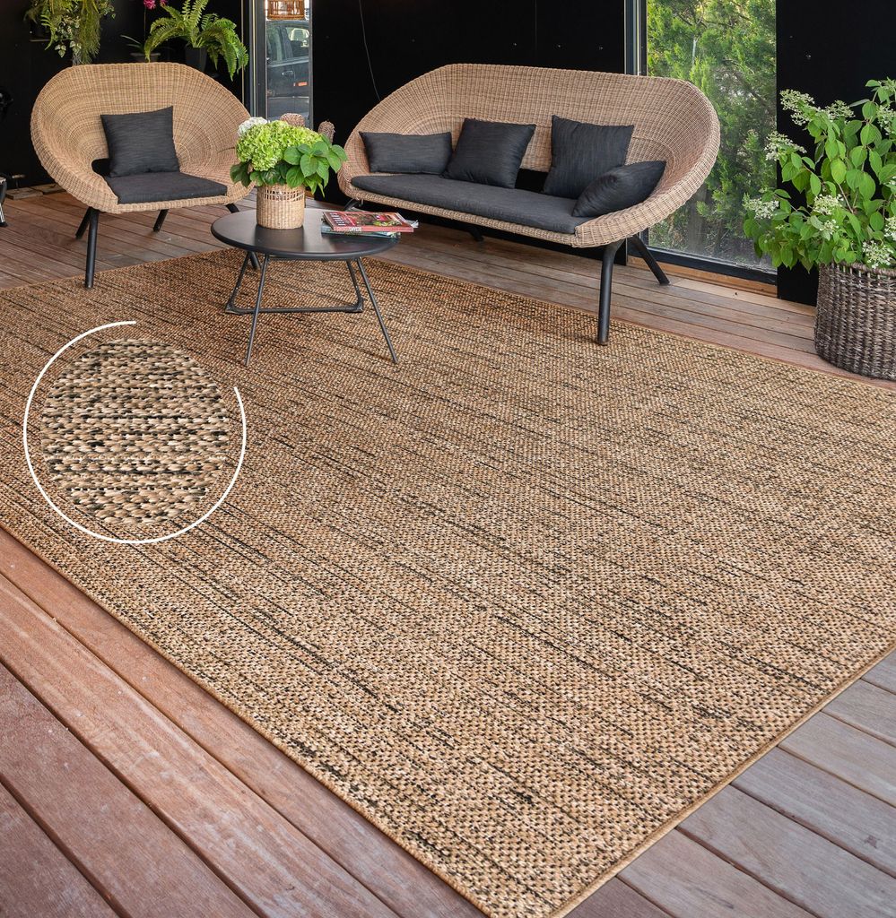 Outdoor Teppich wetterfest Modern Flachgewebe, Jute-Optik für Terrasse & Balkon Grösse 200x280 cm