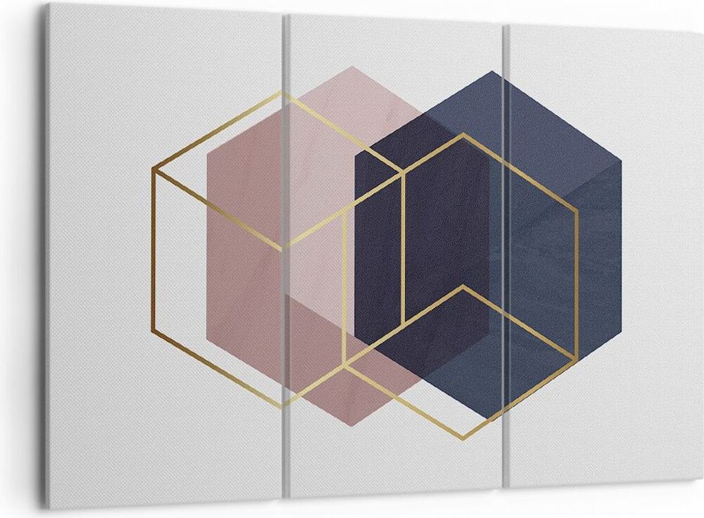 Bild auf Leinwand - Leinwandbild - 3 Teile - Sechsecke Modern Gold - 105x70cm - Wand Bild - Wanddeko - Wandbilder - Leinwanddruck - Bilder - Wandde...