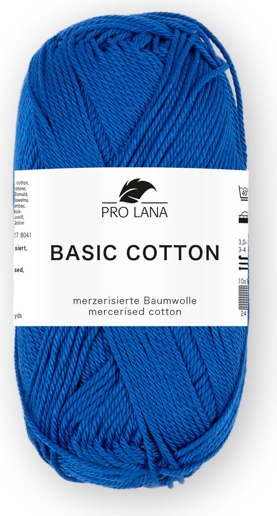 A ball of royal blue mercerized cotton yarn on a white background.