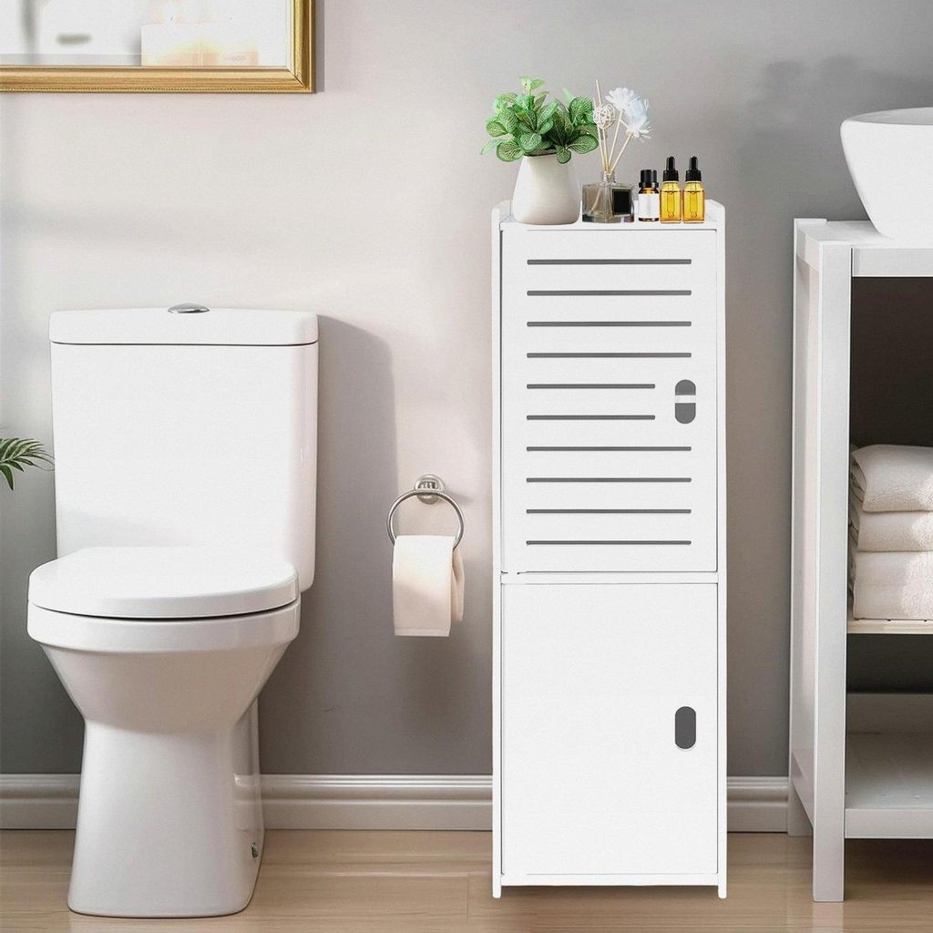 Toilettenpapierhalter-Ständer, wasserdicht und platzsparend, schmaler PVC-kleiner Badezimmer-Aufbewahrungsschrank mit Regalen für Badezimmer, Zuh...