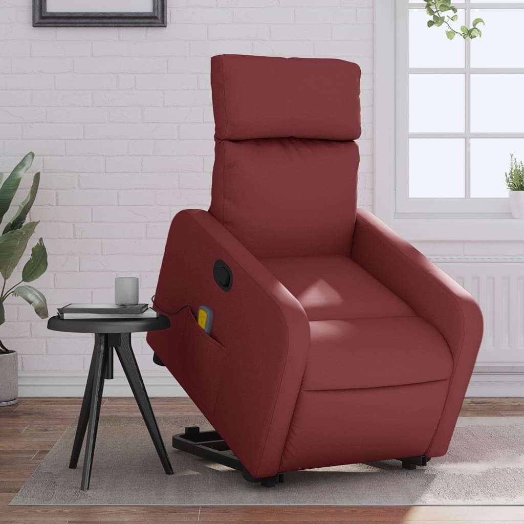 Design Massagesessel mit Aufstehhilfe Weinrot Kunstleder, Klassische Sessel 2024 Neu