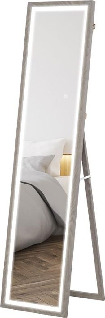 AIORBER Ganzkörperspiegel 40 x 160 cm LED Standspiegel mit 3 Lichtfarben Touchsteuerung dimmbarer Wandspiegel Schlafzimmer Wohnzimmer Grau