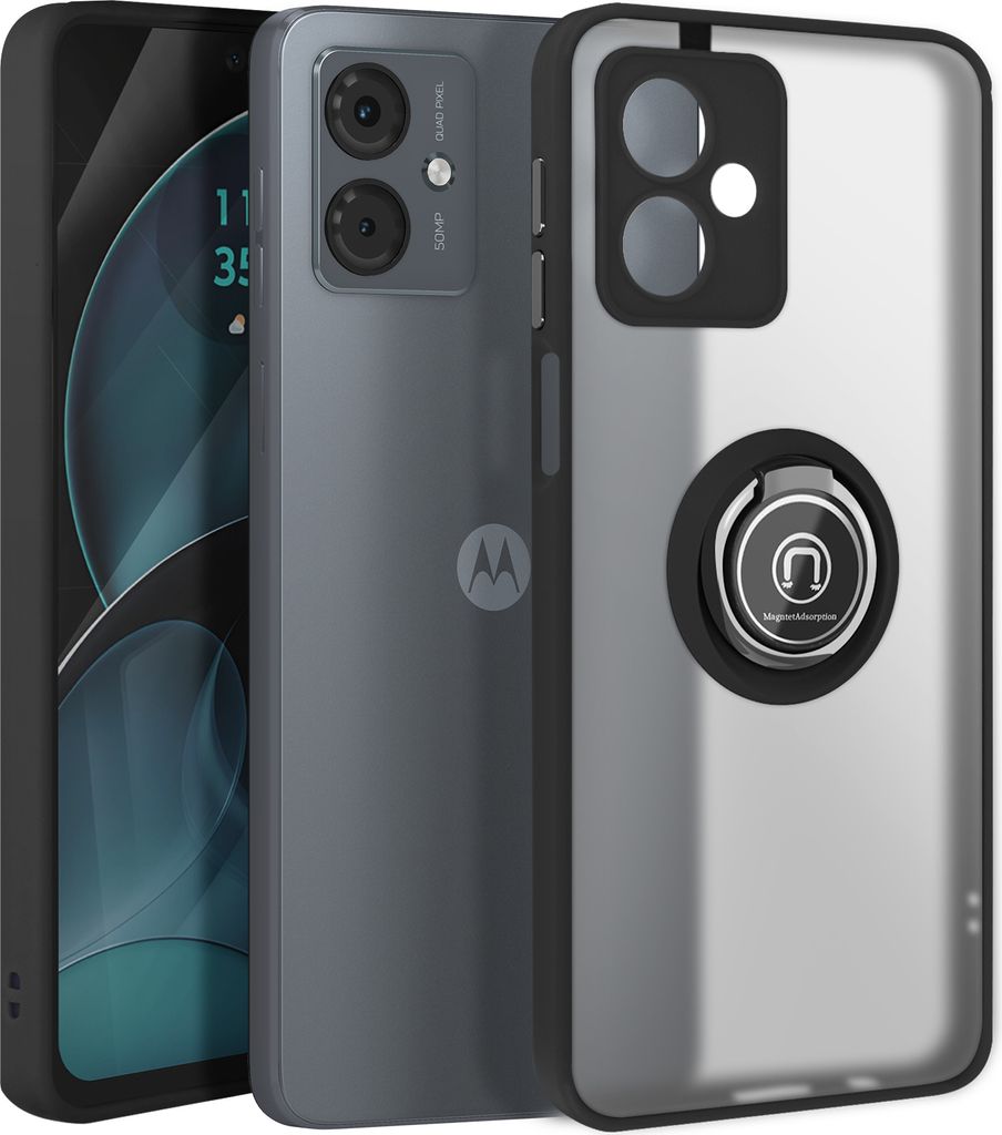 Avizar, Handyhülle für Motorola Moto G14 Metallring, Video-Halterung, Schwarz
