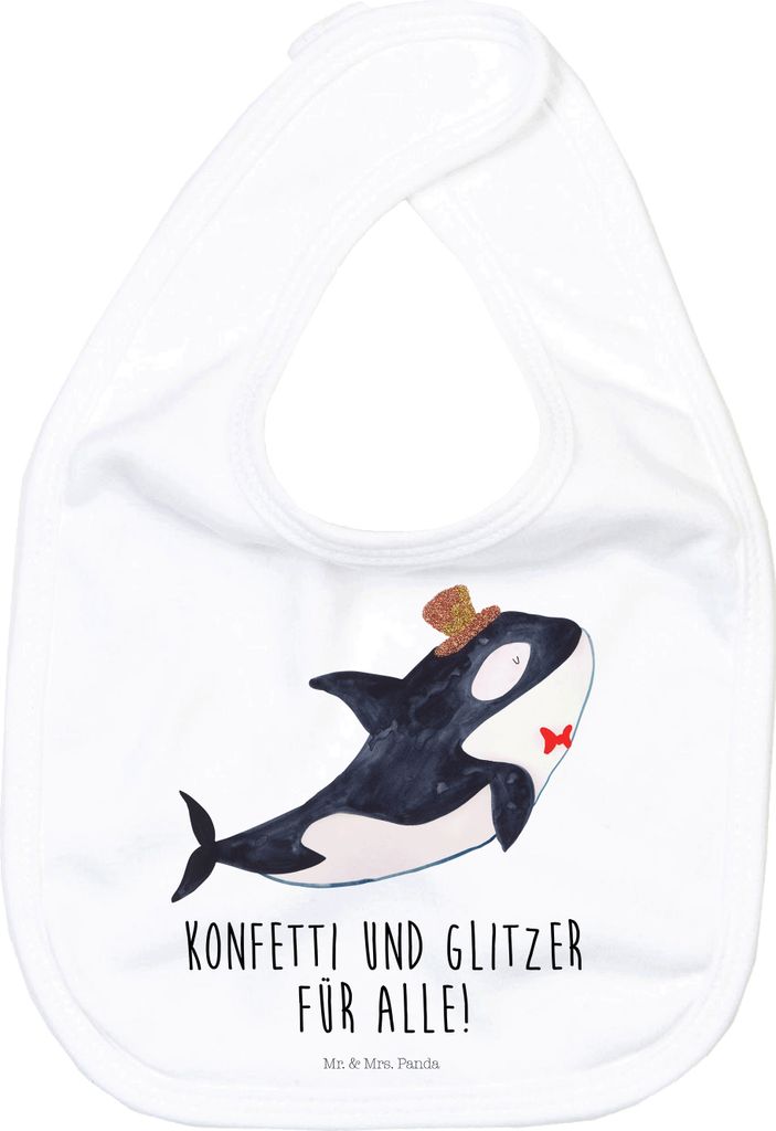 Mr. & Mrs. Panda Sabber Lätzchen Orca Zylinder - Weiß - Geschenk, Babylätzchen, Sabberlätzchen, Geburtstag, Glückwunsch, Feier, Schlabberlatz,...