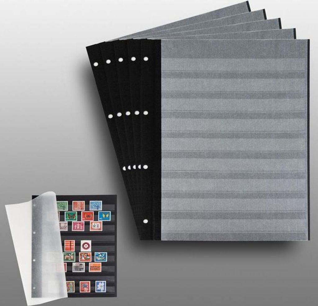 Prophila Collection 10 Einsteckseiten auf 5 Blättern, 9zeilig schwarzer Karton und je 2 Pergamin-Zwischenblättern pro Blatt