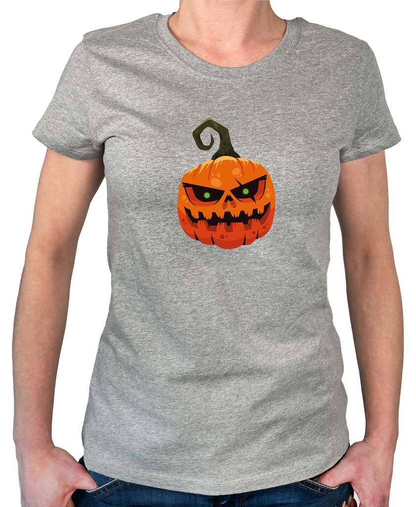 Huuraa Damen T-Shirt Halloweenkürbis Kürbis XS Sport Grey Bio Baumwolle Fairtrade Damenshirt Geschenkidee