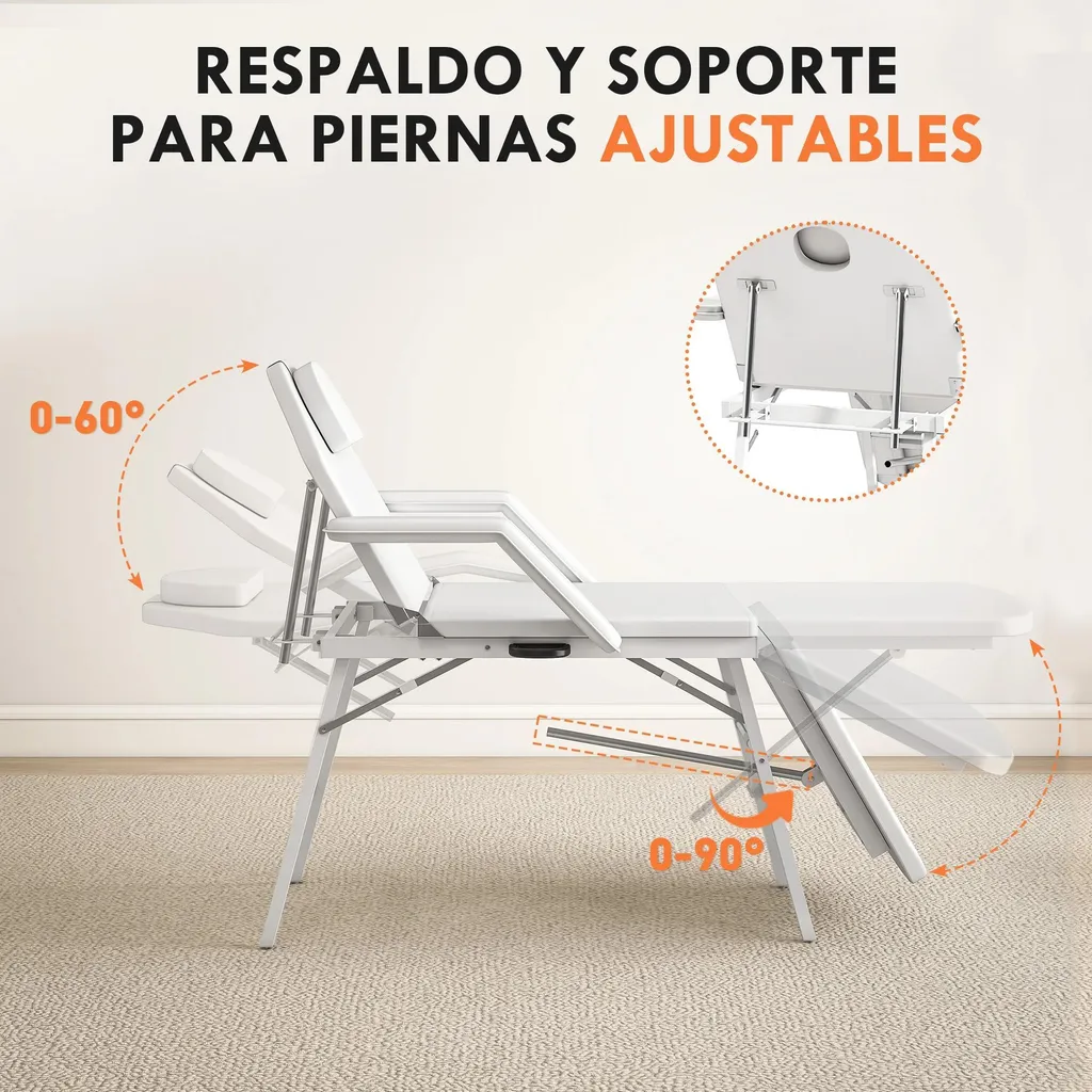 Table de massage réglable 182cm avec appuie-tête et structure métal