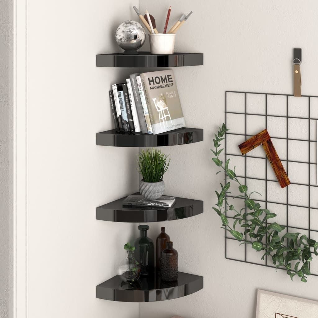 Maison Exclusive - Eck-Schweberegale 4 Stk. Hochglanz-Schwarz 25x25x3,8 cm MDF