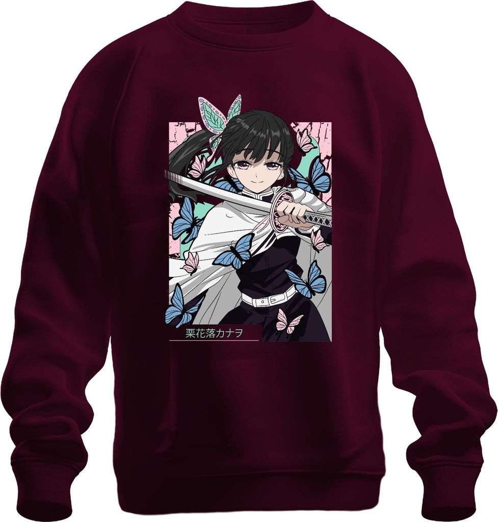Kanao Tsuyuri Anime Schmetterlinge Katana Manga Geschenk Damen Uni Sweatshirt Pullover, Burgundy, XL