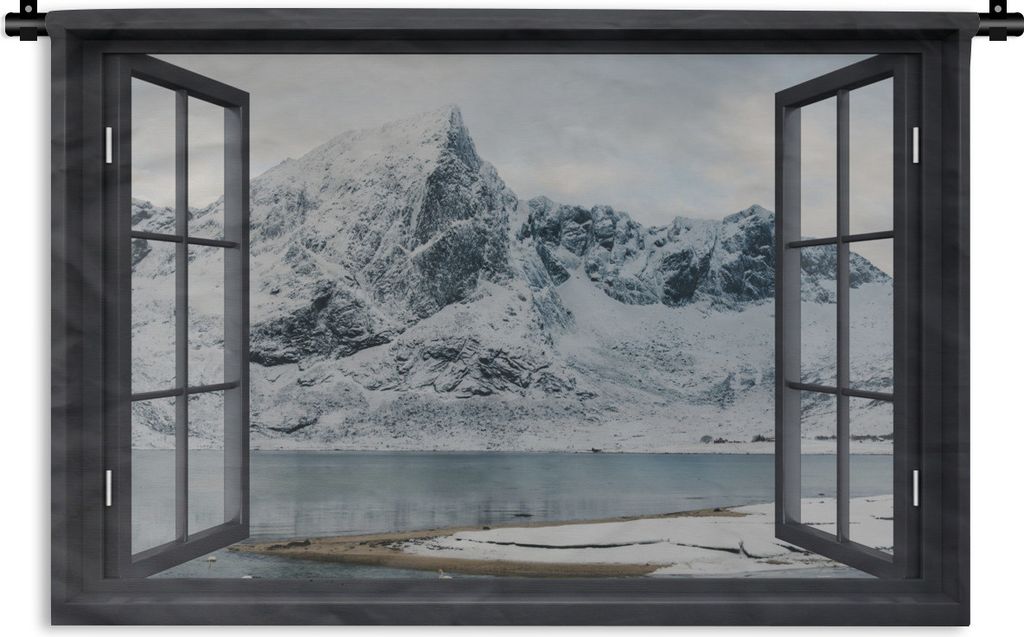 MuchoWow Wandteppich Wandbehang Aussicht - Winter - Berg 60x40 cm Tapisserie Dekoration Wandtuch - Wanddekorationen