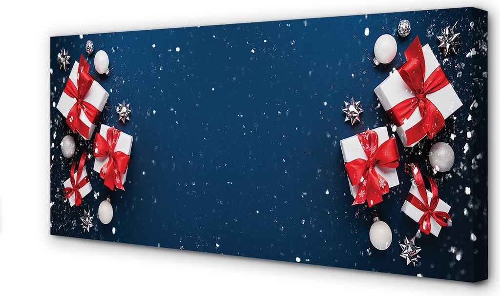 Leinwandbild 120x60 Wandkunst Geschenke Kugeln Schnee