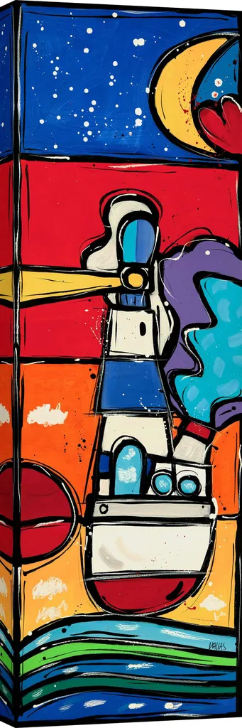 Décoration murale toile paysage coloré Phare en bleu Wallas 120x40