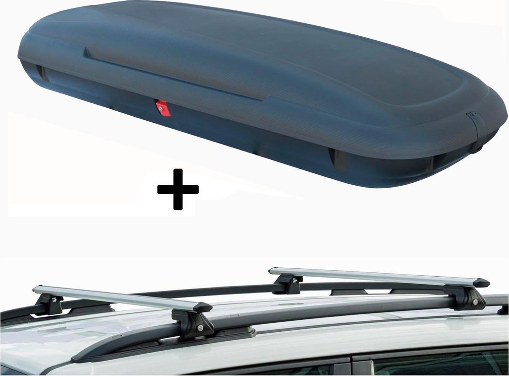 Dachbox VDPCA480 480Ltr carbonlook + Dachträger CRV120 kompatibel mit für Ssangyong Rodius (5 Türer) ab 2013