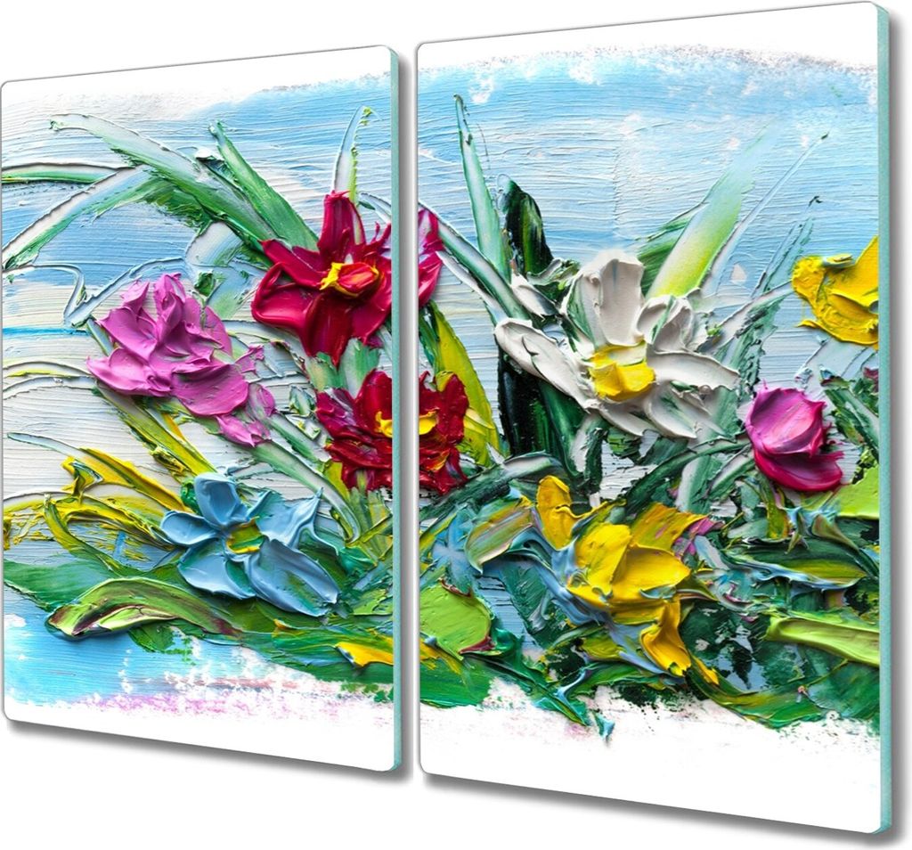 Coloray Kochplattenabdeckung Herdabdeckplatte 2x30x52 cm Hackbrett Schneidebrett Küchenbrett - Malerei Blumen
