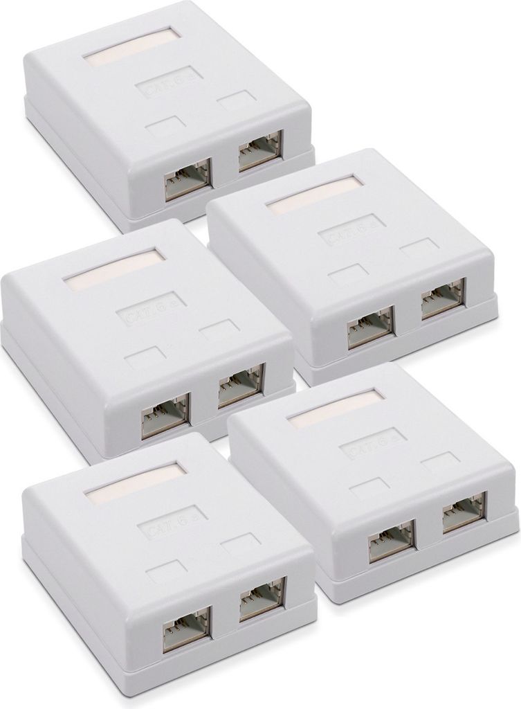 kwmobile 5x CAT 6A Aufputz Netzwerkdose 2 Port - RJ45 Buchse 10 Gbit/s - Netzwerk LAN Aufputzdose - Netzwerkkabel Internetdose Set in Weiß