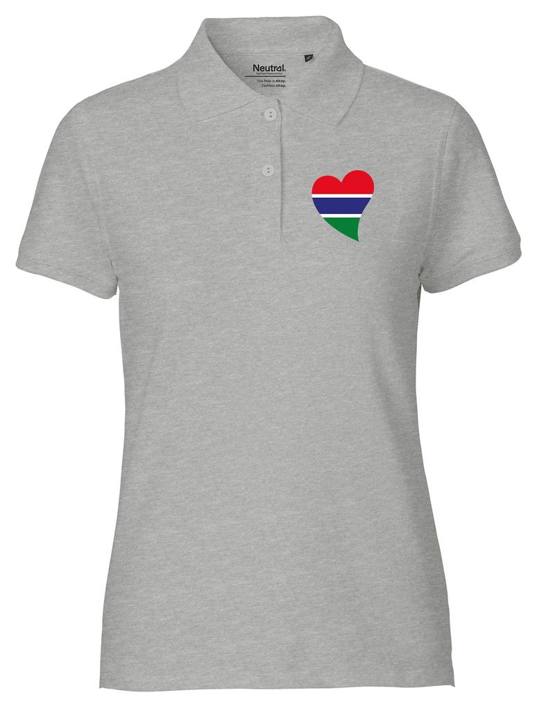 Huuraa Damen Polo Shirt Gambia Flagge Herz XL Sport Grey Bio Baumwolle Fairtrade Poloshirt Geschenkidee