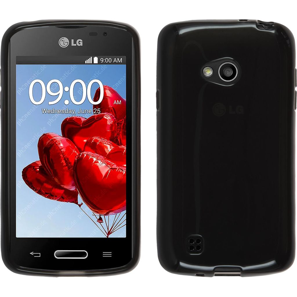 PhoneNatic Case kompatibel mit LG L50 - schwarz Silikon Hülle transparent + 2 Schutzfolien