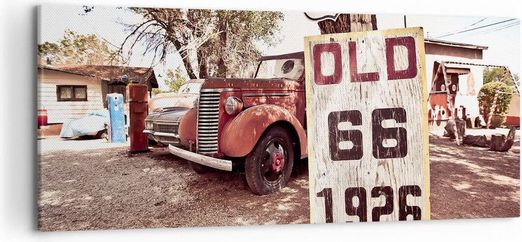 Bild auf Leinwand - Leinwandbild - Straße alt 66 USA - 120x50cm - Wand Bild - Wanddeko - Wandbilder - Leinwanddruck - Bilder - Kunstdruck - Wandde...