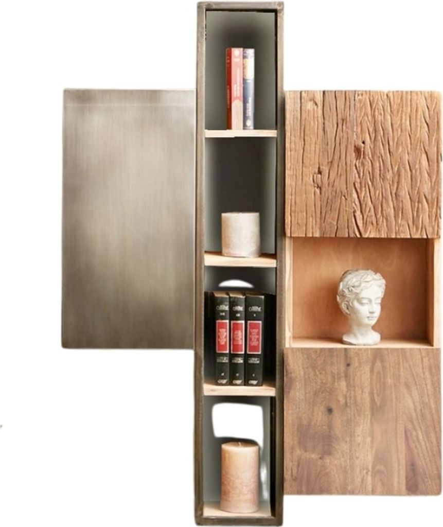 CITY Wandboard 85×26×118 cm, Akazie massiv, 3 Türen, 5 Ablagen, LED