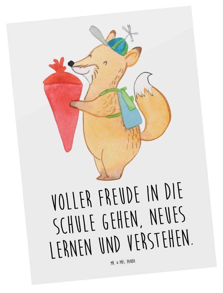 Mr. & Mrs. Panda Ansichtskarte Schulanfang Freude - Weiß - Produktbild 