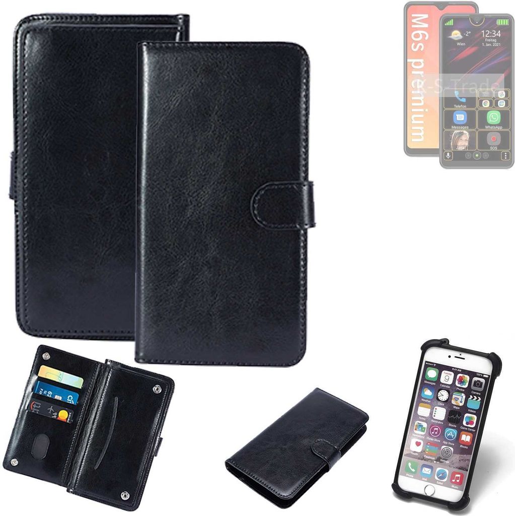 K-S-Trade 360° Hülle kompatibel mit Bea-fon M6s plus premium schwarz Kunstleder Case BookCase WalletCase Kunstlederederhülle Handyhülle,