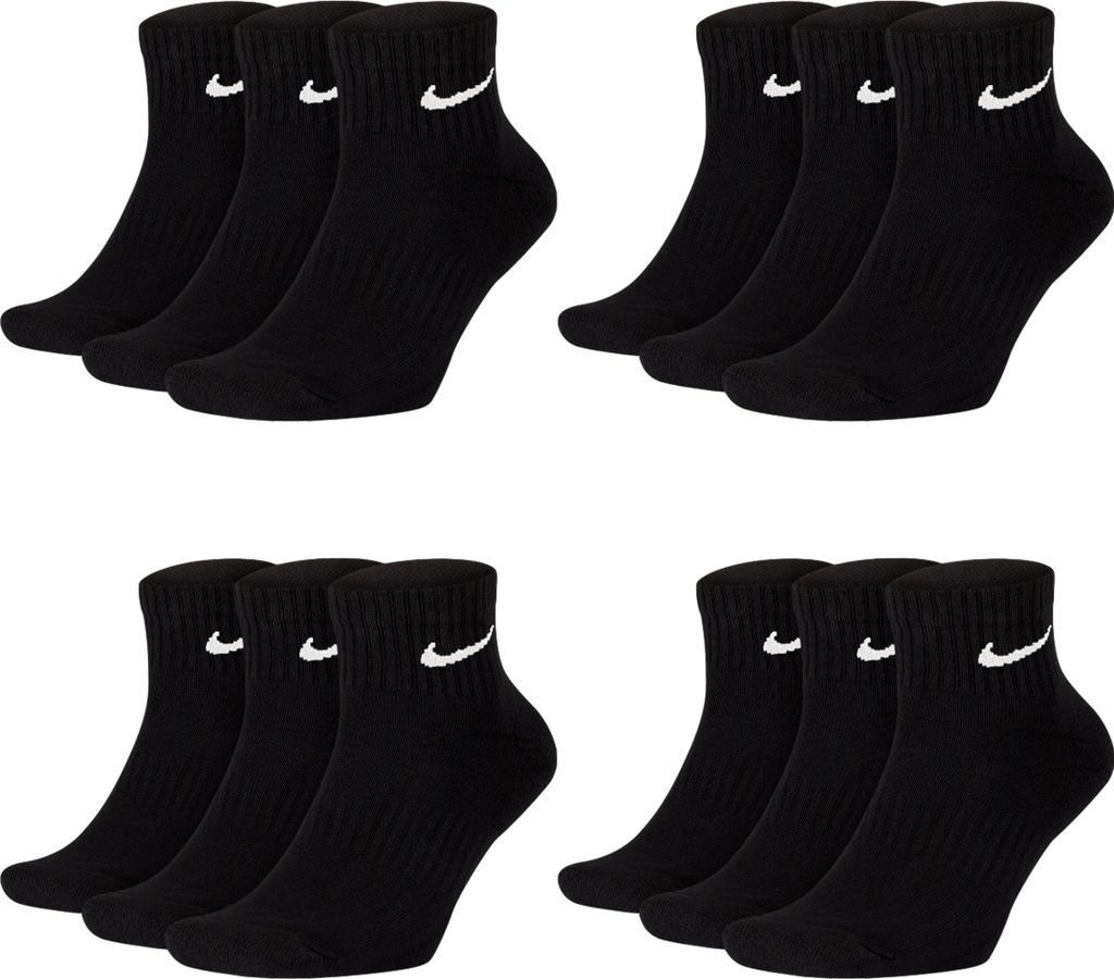 Nike SX7677 Socken Damen Herren Kurz Sportsocken Sparset - Größe: 42-46 - Farbe: 12 Paar schwarz
