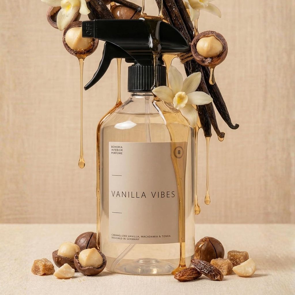 Raumspray Vanilla Vibes 500 ml – karamellisierte Vanille, Meersalz & Tonkabohne – warm-cremiger Gourmand-Raumduft