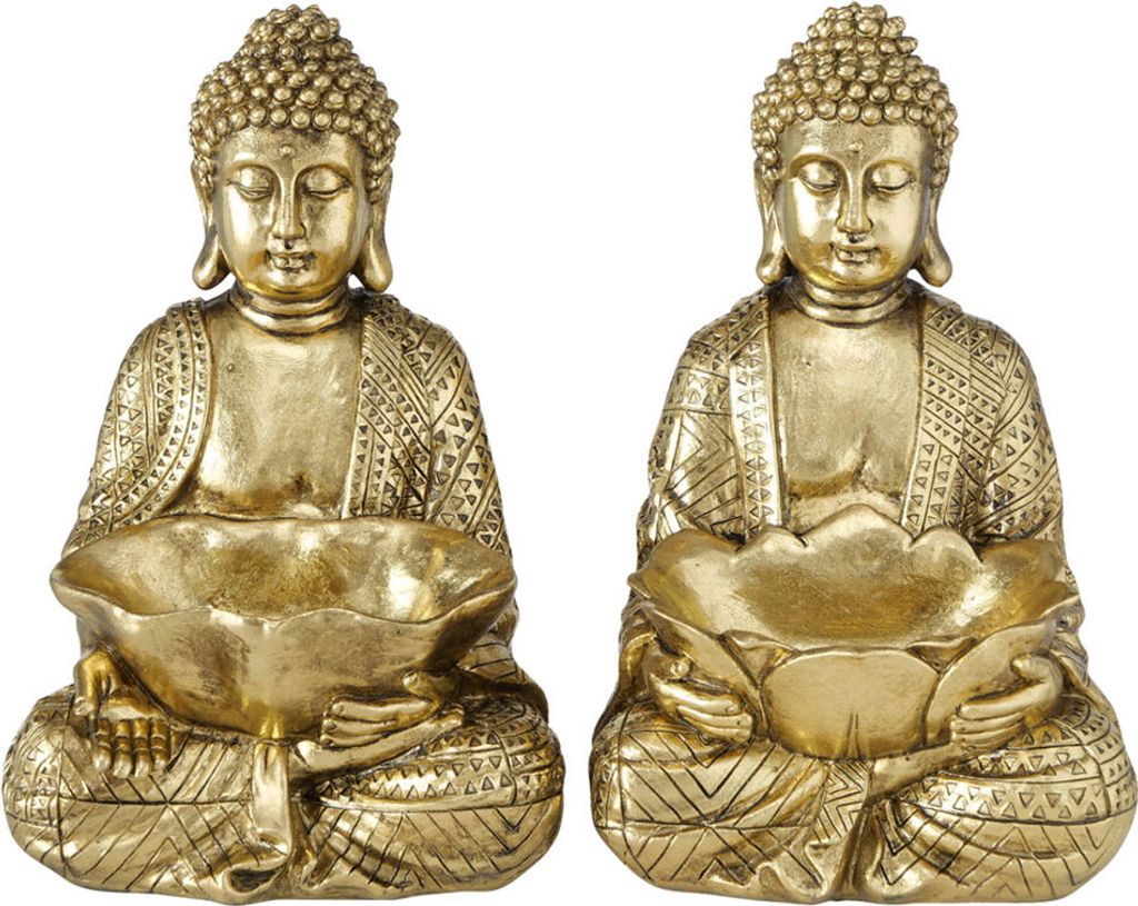 2er Set Buddha Dekofigur, Kunstharz gold, H 30 cm, JARVEN