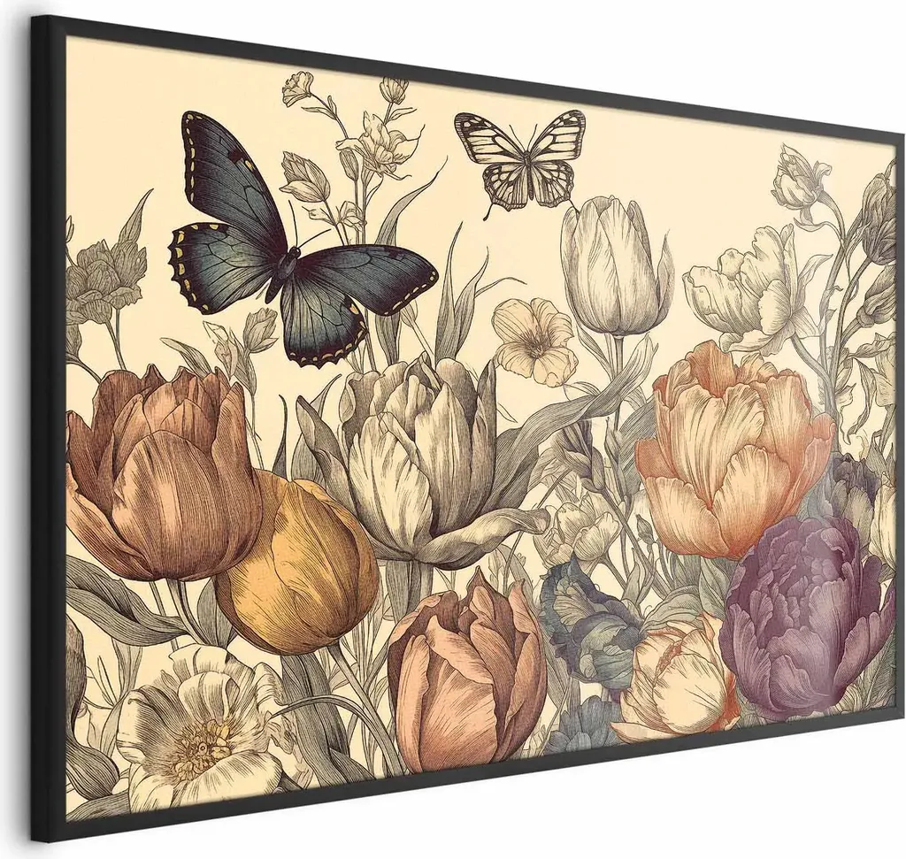 Poster Tulipani colorati 90x60 cm con cornice nera senza bordo