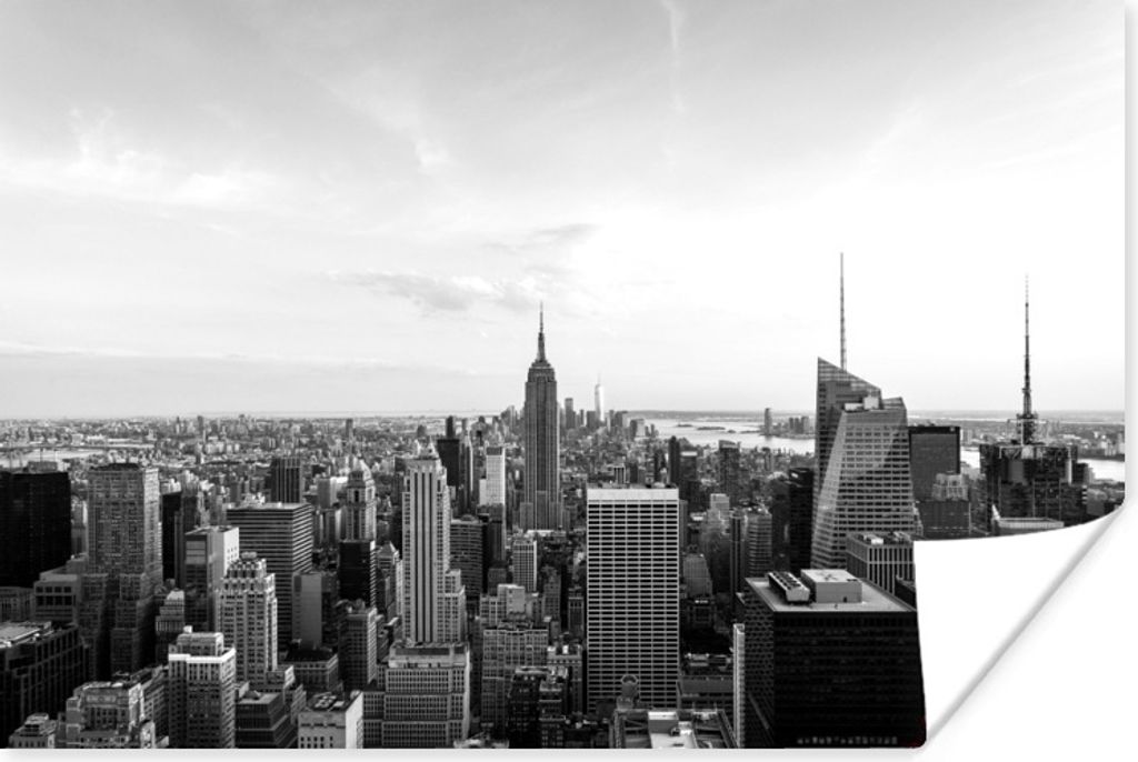 MuchoWow Poster New Yorker Skyline während eines Sonnenuntergangs - schwarz und weiß 180x120 cm - Fotoplakat