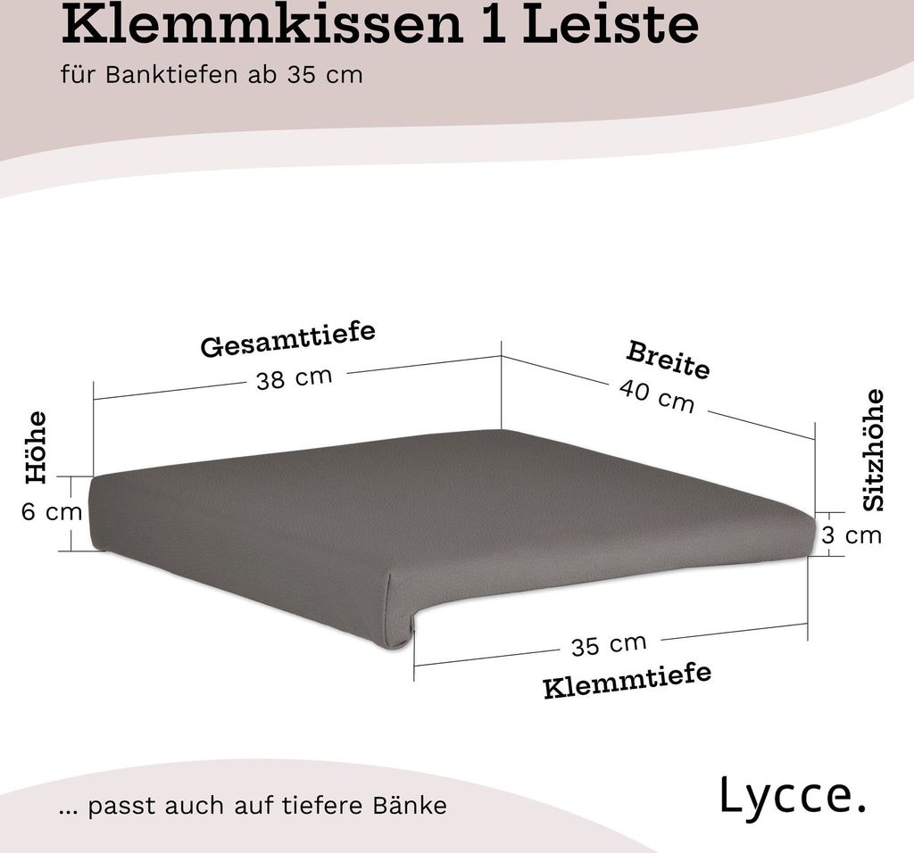 Klemmkissen mit 1 Leiste, Sitzauflage Bank, weich gepolstert aus Kunstleder - Germany, Farbe:taupe