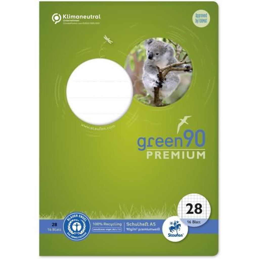Staufen Schulheft green90 PREMIUM Lineatur 28 16 Blatt 90g/m² DIN A5