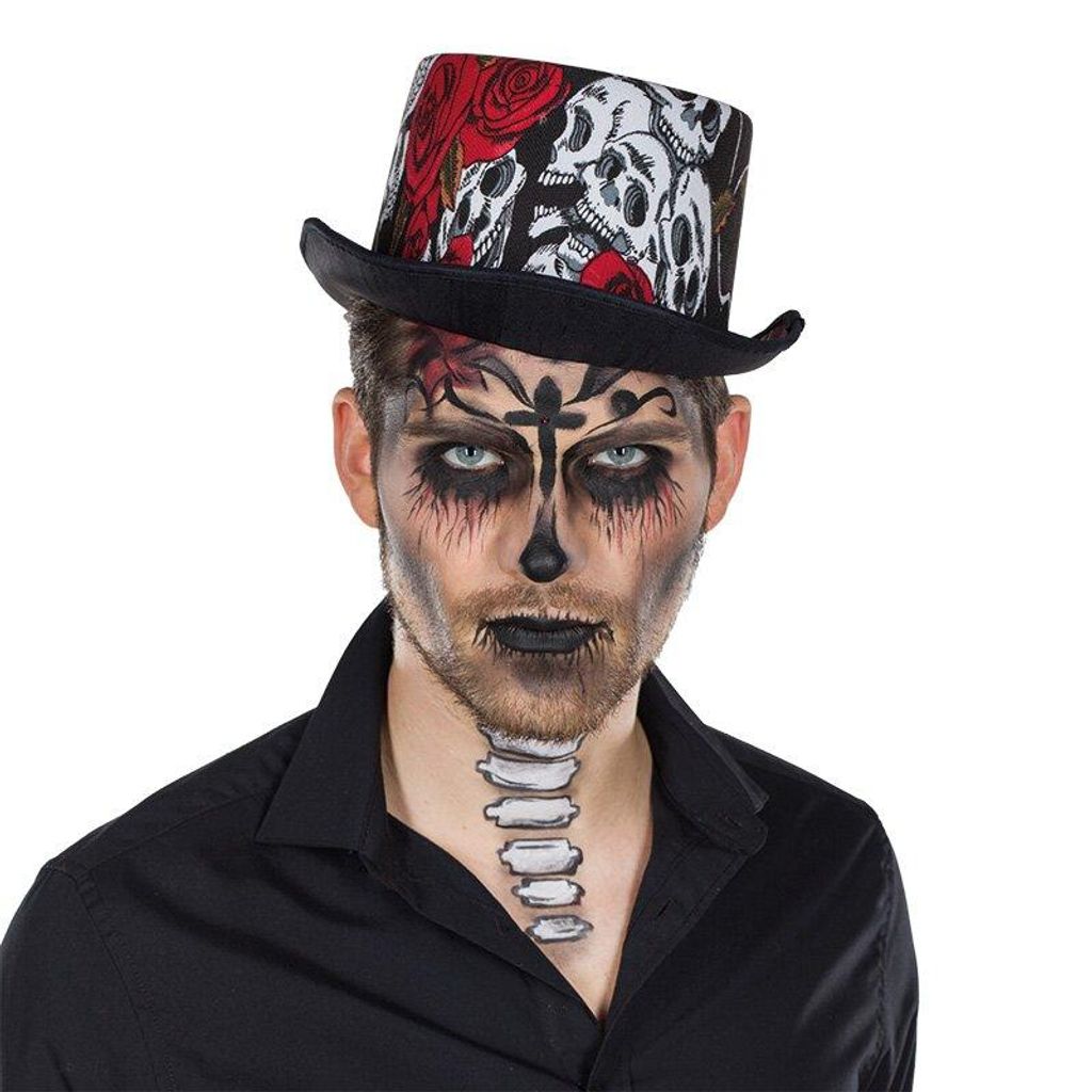 Totenkopf Zombie Zylinder Hut Karneval Halloween Kostüm Produktbild 