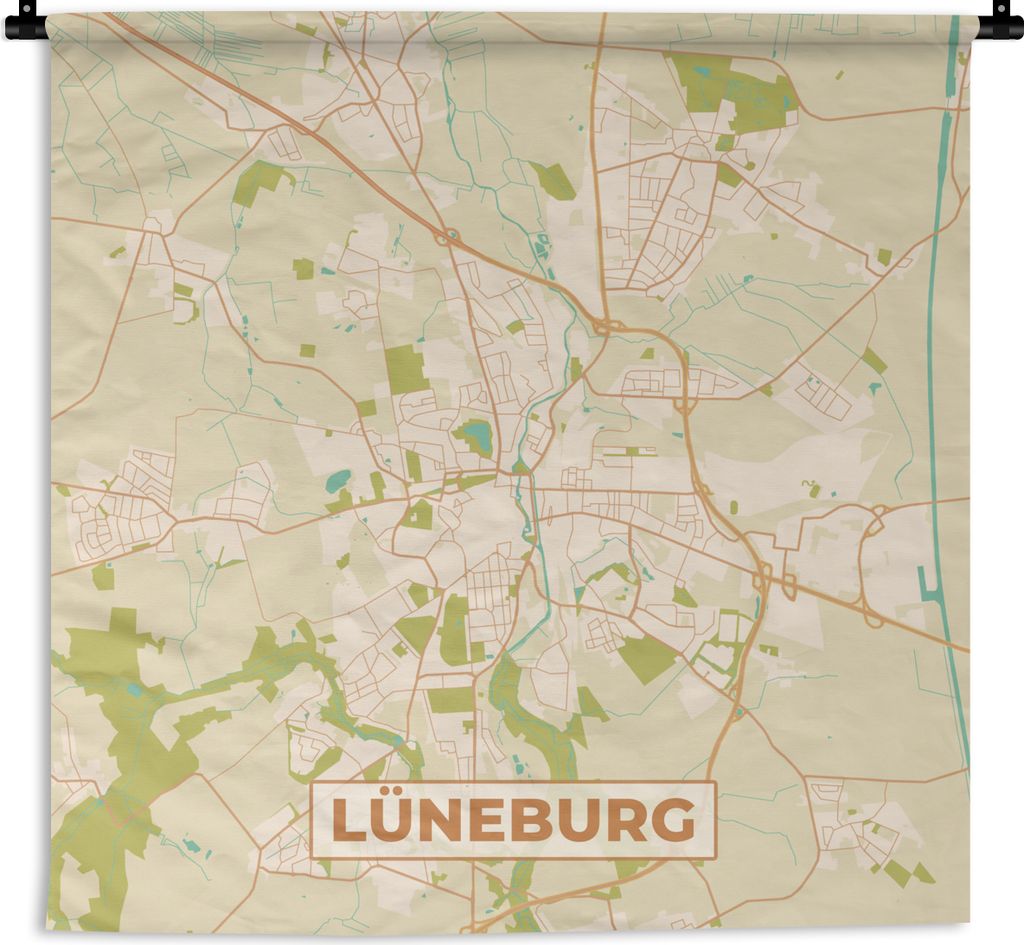 MuchoWow Wandteppich Wandbehang Lüneburg - Karte - Vintage - Stadtplan 60x60 cm Tapisserie Dekoration Wandtuch - Dekorationen - Wand Decke