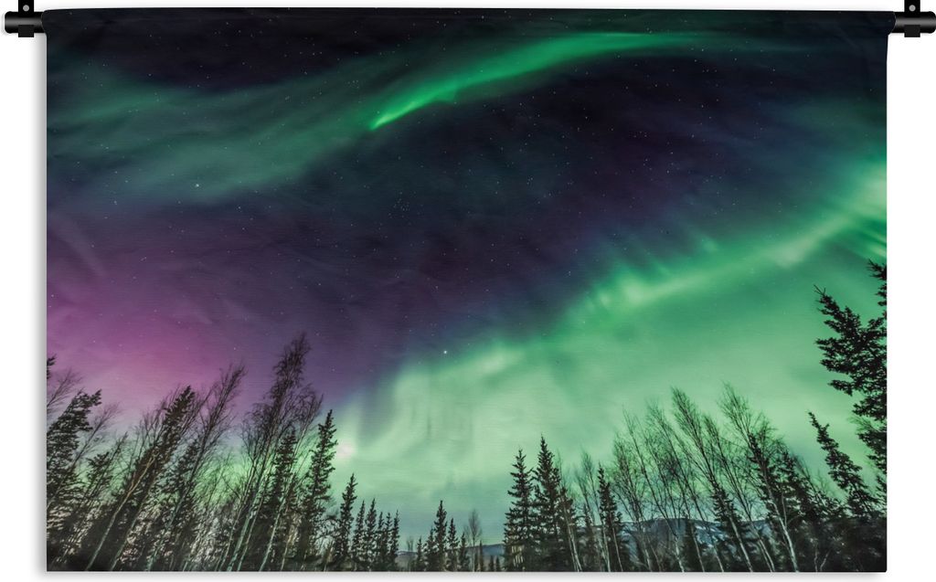 MuchoWow Wandteppich Wandbehang Nordlichter - Nadelbaum - Alaska 150x100 cm Tapisserie Dekoration Wandtuch - Waschbar - Tapisserien - Wand-Decke