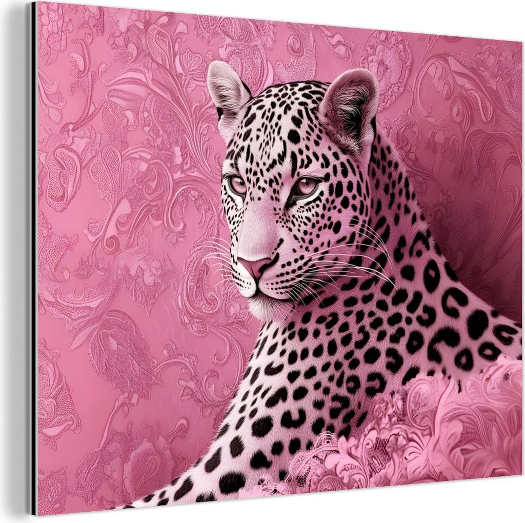 MuchoWow Wanddekoration Metall Metallbild Wandkunst 40x30 cm Panther - Deluxe - Rosa MuchoWow Aluminium Gemälde - Dekoration Wohnzimmer