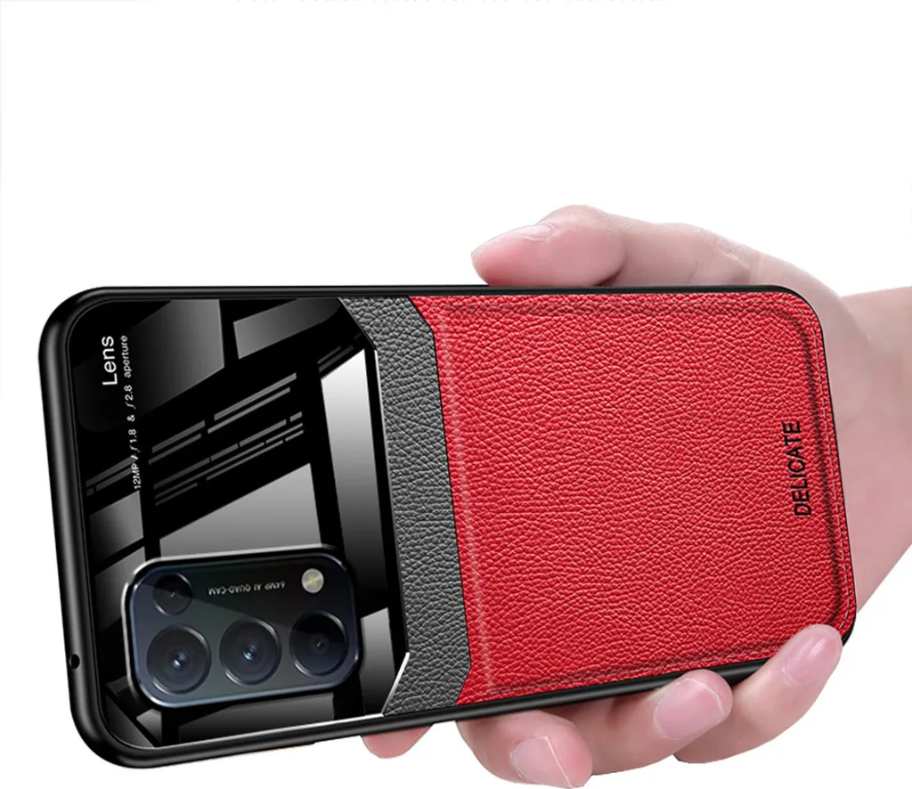 OPPO Reno 5 5G Custodia, TPU antiurto antiscivolo pelle vetro Len Custodia protettiva ibrida per OPPO Reno 5 5G Rosso