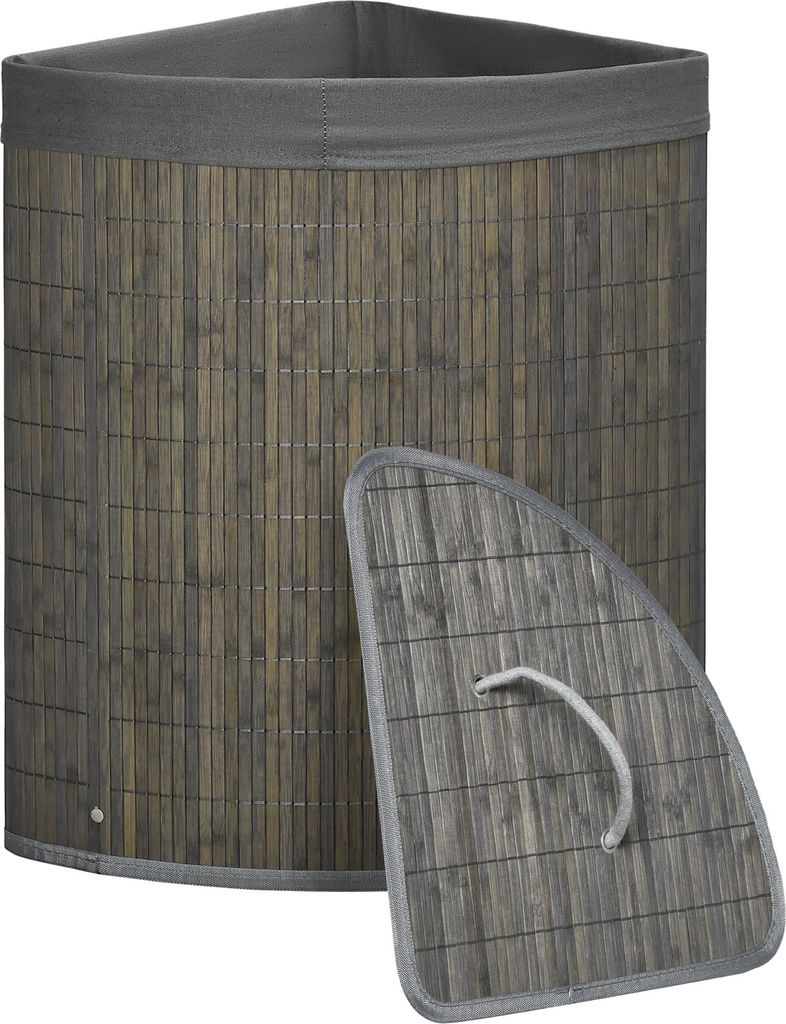 55 L Wäschekorb mit Deckel, Griff, Wäschesortierer mit herausnehmbarem Wäschesack für Badezimmer, Bambus, Grau