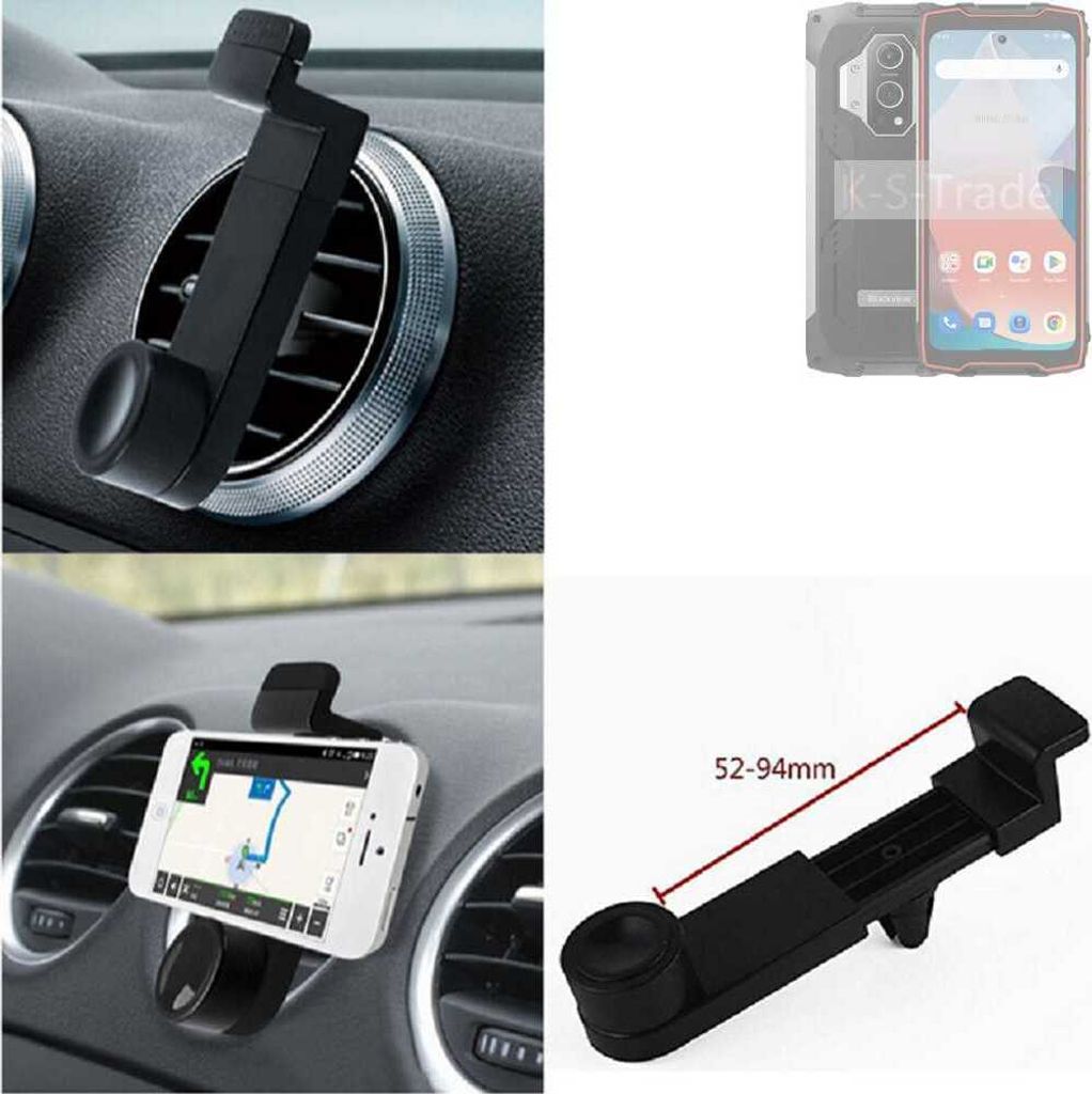 K-S-Trade Lüftungshalterung kompatibel mit Blackview BV9300 KFZ-Halterung Autohalterung Handy-halterung Lüftungsgitter Lüftungsschlitze Schwarz