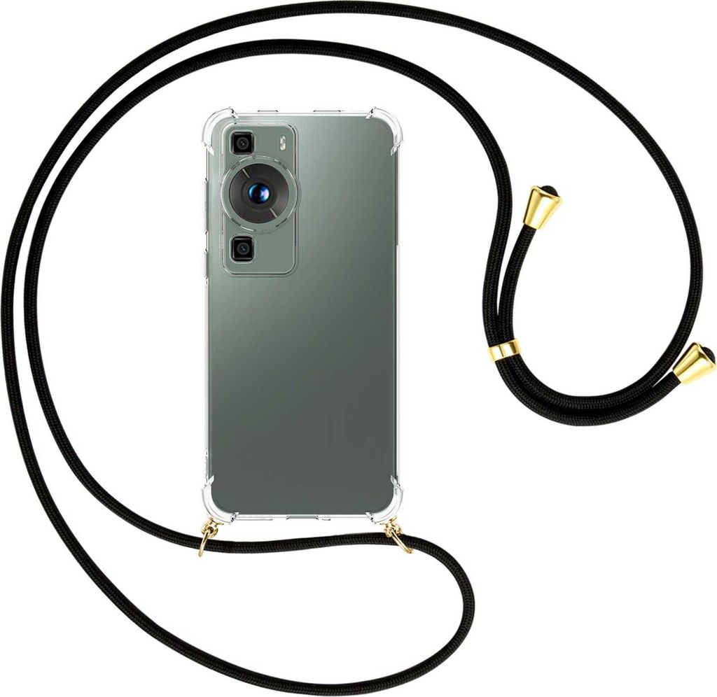 Handykette Backcover-Schutzhülle mit Band (Metall goldfarben) für Huawei P60 / P60 Pro (6.67'') - schwarz