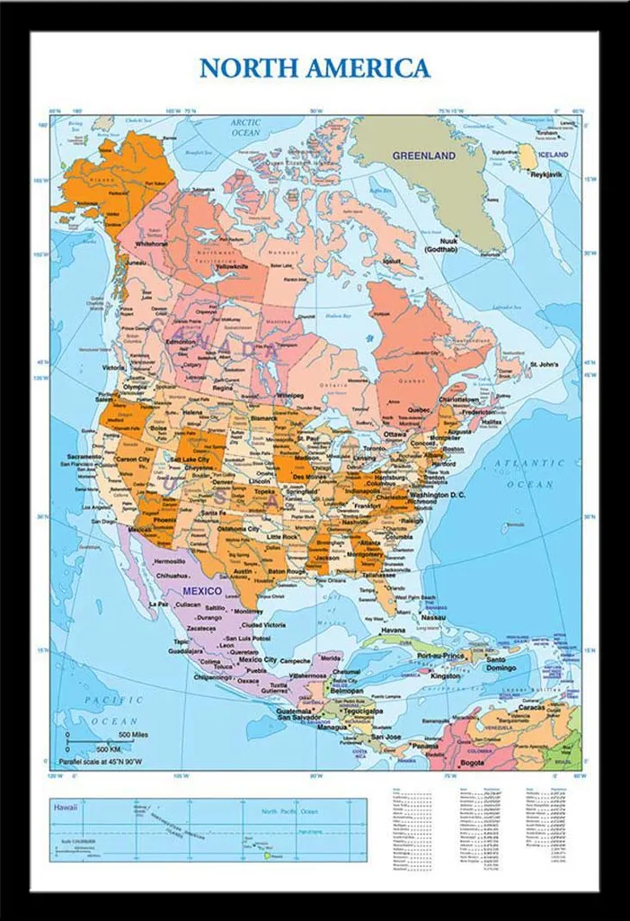 Mappa Maxi Nord America Shinsuke®: Poster + Cornice Nera Elegante